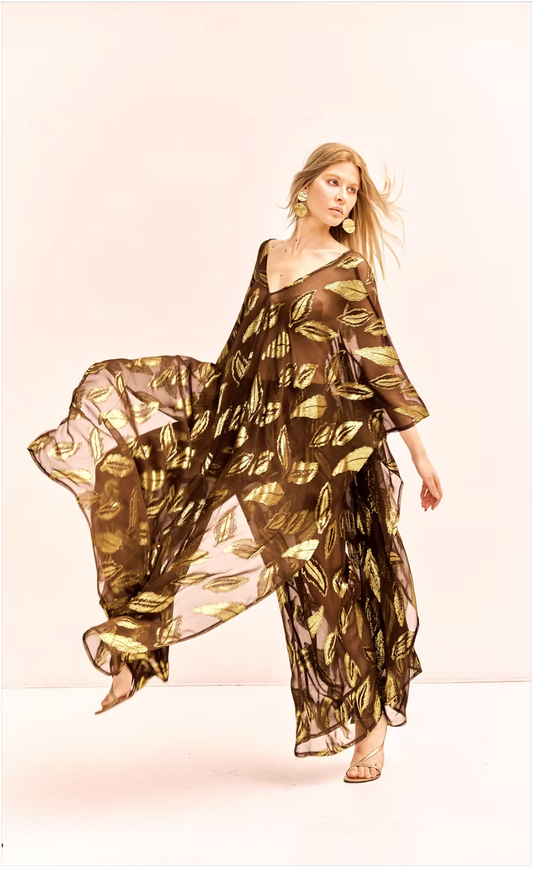 Burnout Gold Brown Kaftan Set